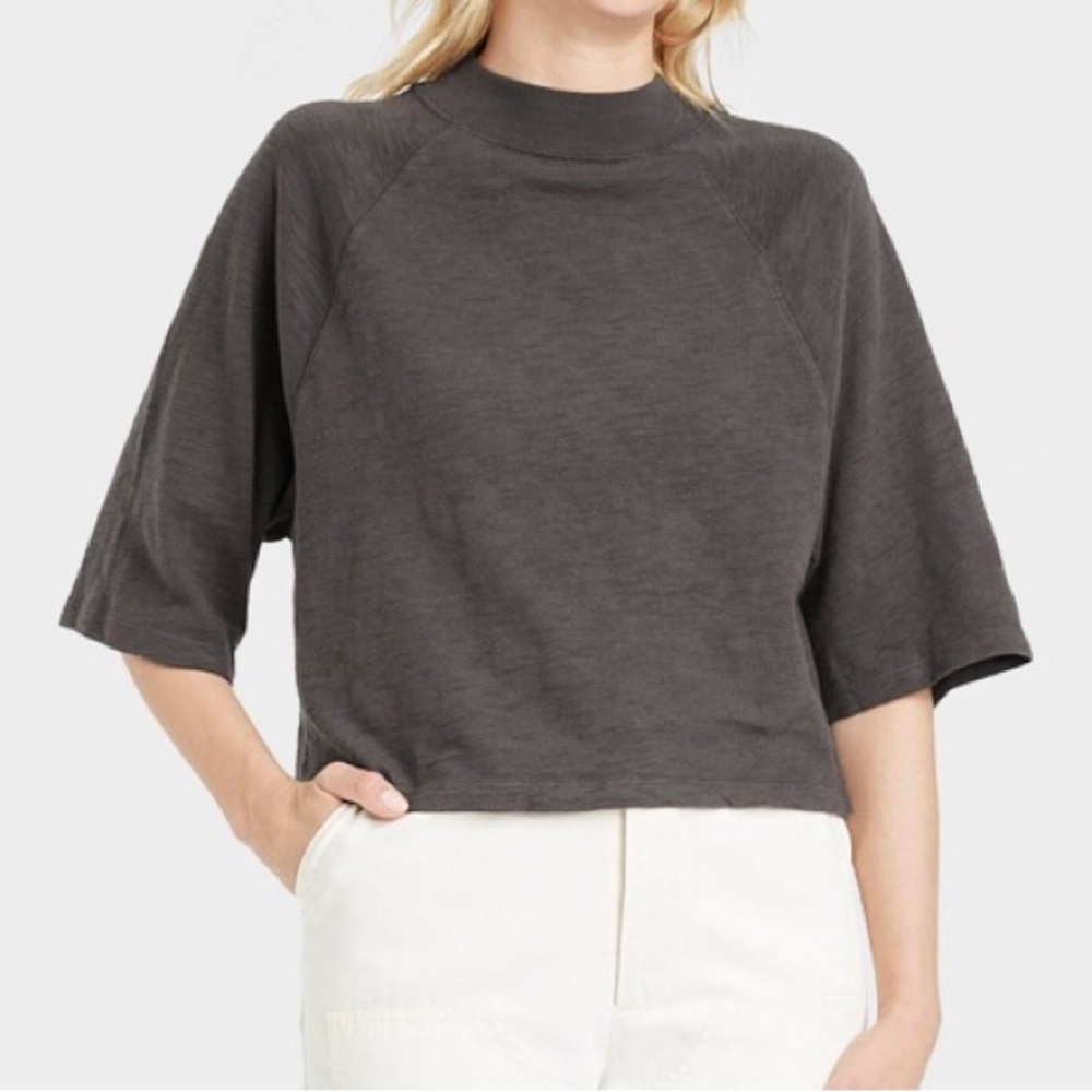 Universal Thread Grey Raglan Elbow Sleeve Mock Turtle Neck